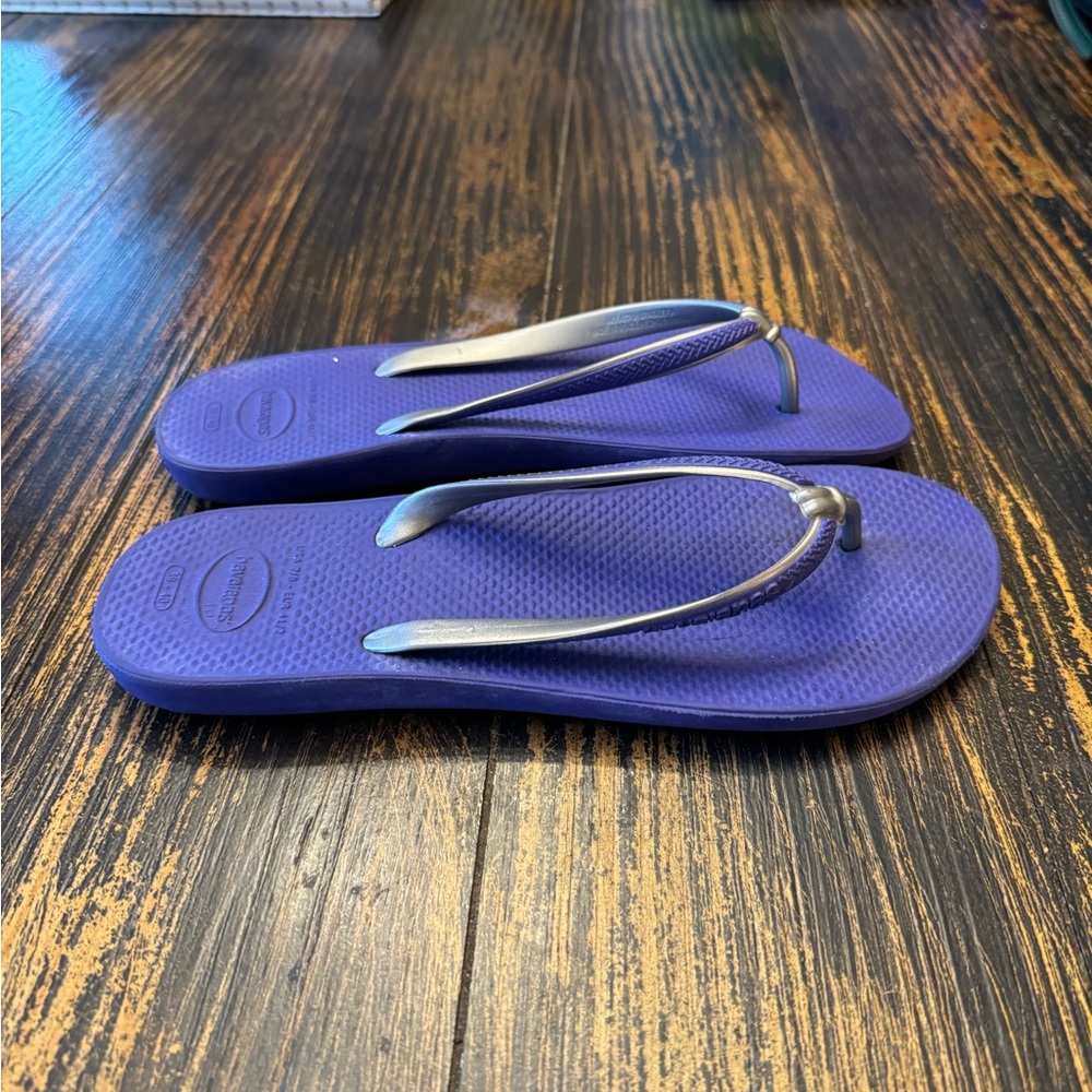 Purple Flip Flop Sandals with Metallic Straps - Women
